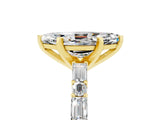 Yellow gold Marquise Cut Moissanite Solitaire with Side Baguettes and Channel Set Band_5