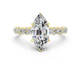 Yellow gold Marquise Cut Moissanite Solitaire with Side Stones, Pave Band, Four-Prong Setting_24