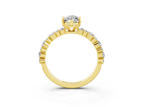 Yellow gold Marquise Cut Moissanite Solitaire with Side Stones, Pave Band, Four-Prong Setting_27
