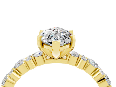 Yellow gold Marquise Cut Moissanite Solitaire with Side Stones, Pave Band, Four-Prong Setting_28