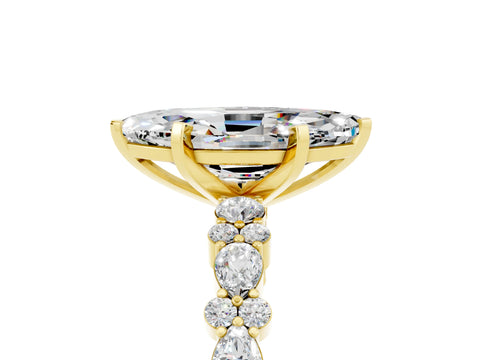 Yellow gold Marquise Cut Moissanite Solitaire with Side Stones, Pave Band, Four-Prong Setting_29