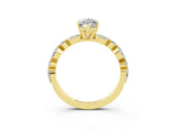 Yellow gold Marquise Cut Moissanite Solitaire with Side Stones on a Pavé Band and Four-Prong Setting_3