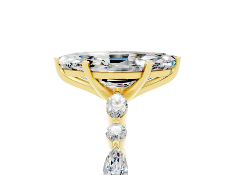 Yellow gold Marquise Cut Moissanite Solitaire with Side Stones on a Pavé Band and Four-Prong Setting_5