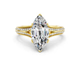 Yellow gold Marquise Cut Moissanite Split Shank Engagement Ring with Pavé Band