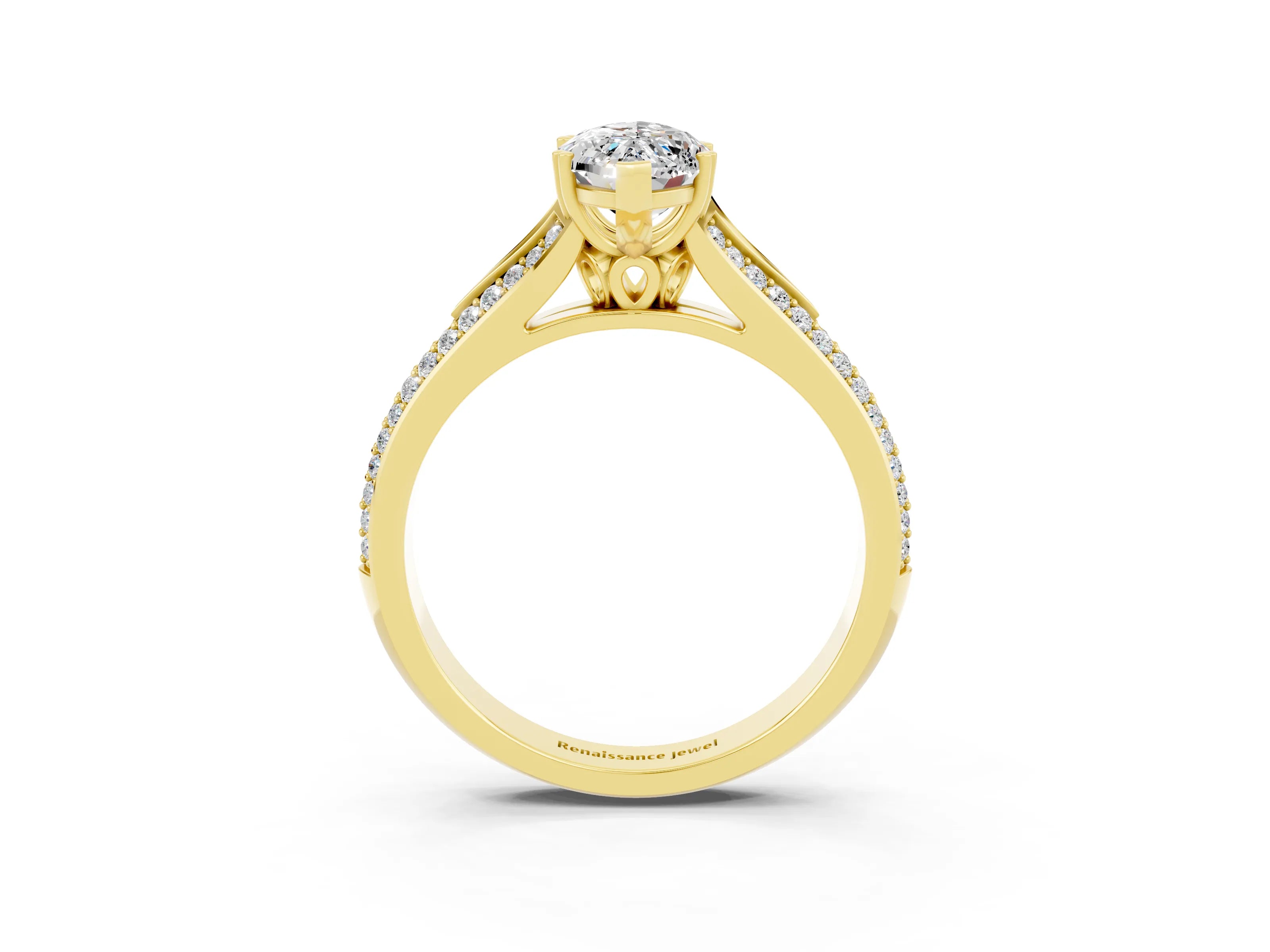 Yellow gold Marquise Cut Moissanite Split Shank Engagement Ring with Pavé Band_3