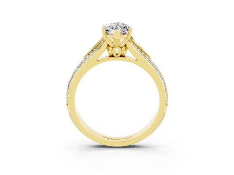 Yellow gold Marquise Cut Moissanite Split Shank Engagement Ring with Pavé Band_3