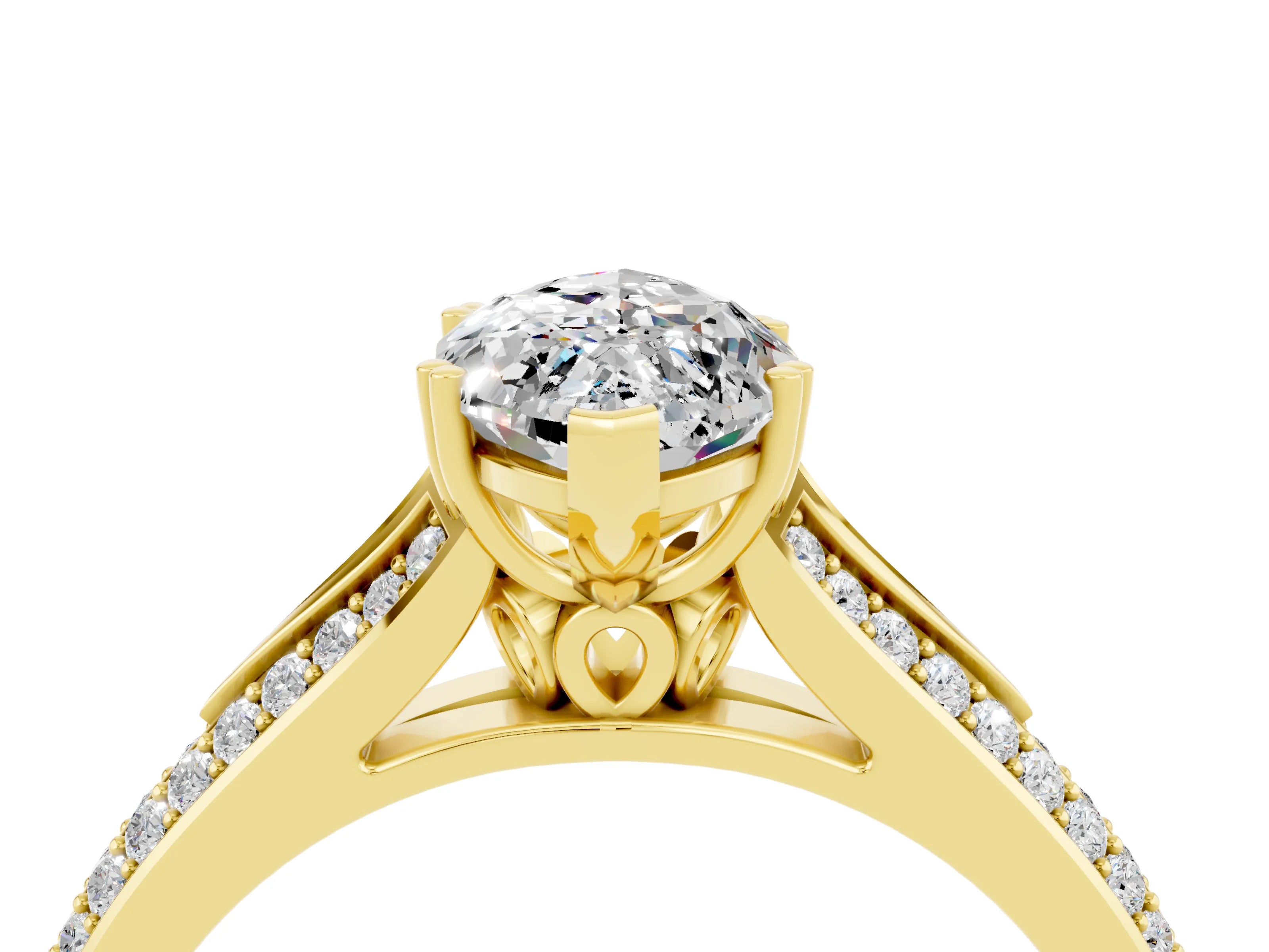 Yellow gold Marquise Cut Moissanite Split Shank Engagement Ring with Pavé Band_4