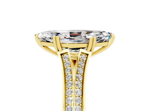 Yellow gold Marquise Cut Moissanite Split Shank Engagement Ring with Pavé Band_5
