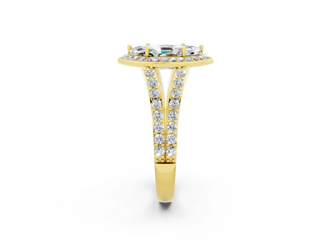 Yellow gold Marquise Cut Moissanite Split Shank Halo Ring with Four-Prong Setting_14