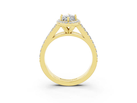Yellow gold Marquise Cut Moissanite Split Shank Halo Ring with Four-Prong Setting_15