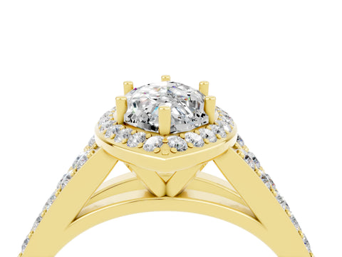 Yellow gold Marquise Cut Moissanite Split Shank Halo Ring with Four-Prong Setting_16