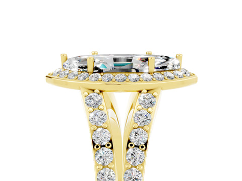 Yellow gold Marquise Cut Moissanite Split Shank Halo Ring with Four-Prong Setting_17