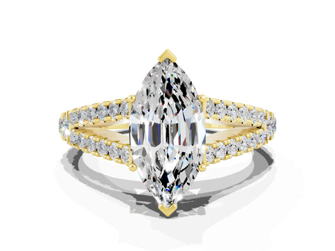 Yellow gold Marquise Cut Moissanite Split Shank Pavé Engagement Ring with Four-Prong Setting_12