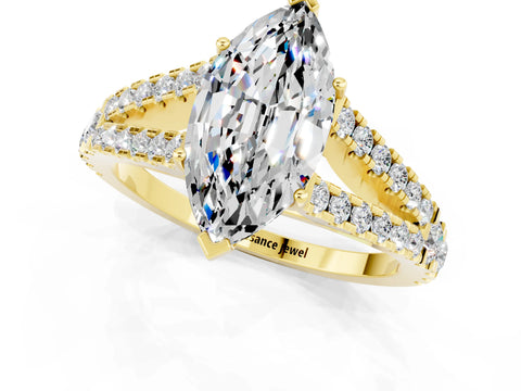 Yellow gold Marquise Cut Moissanite Split Shank Pavé Engagement Ring with Four-Prong Setting_13