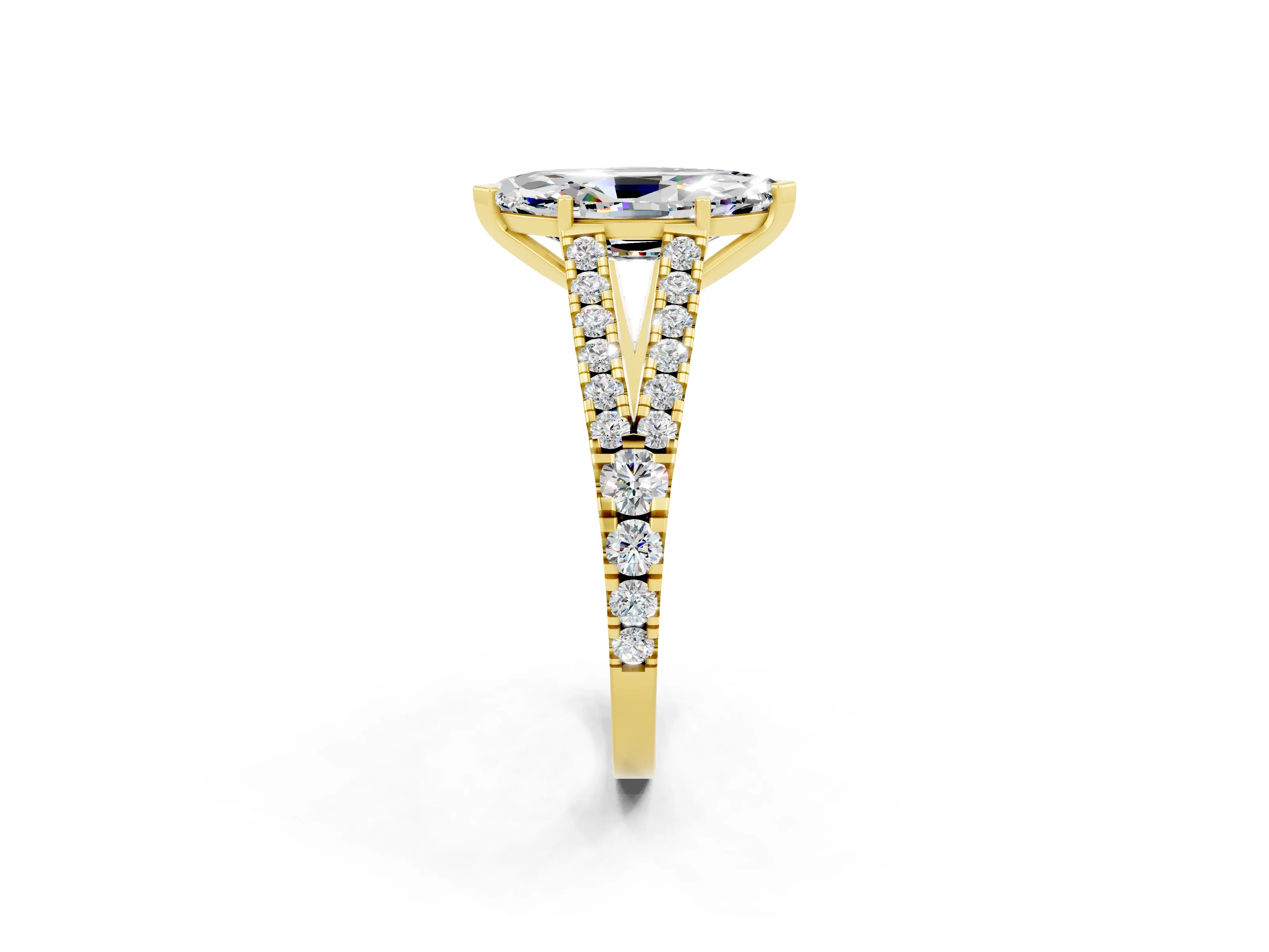Yellow gold Marquise Cut Moissanite Split Shank Pavé Engagement Ring with Four-Prong Setting_14