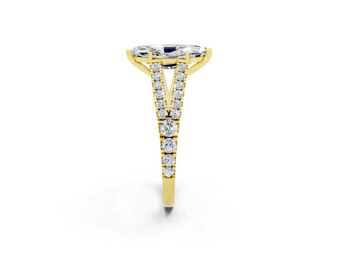 Yellow gold Marquise Cut Moissanite Split Shank Pavé Engagement Ring with Four-Prong Setting_14