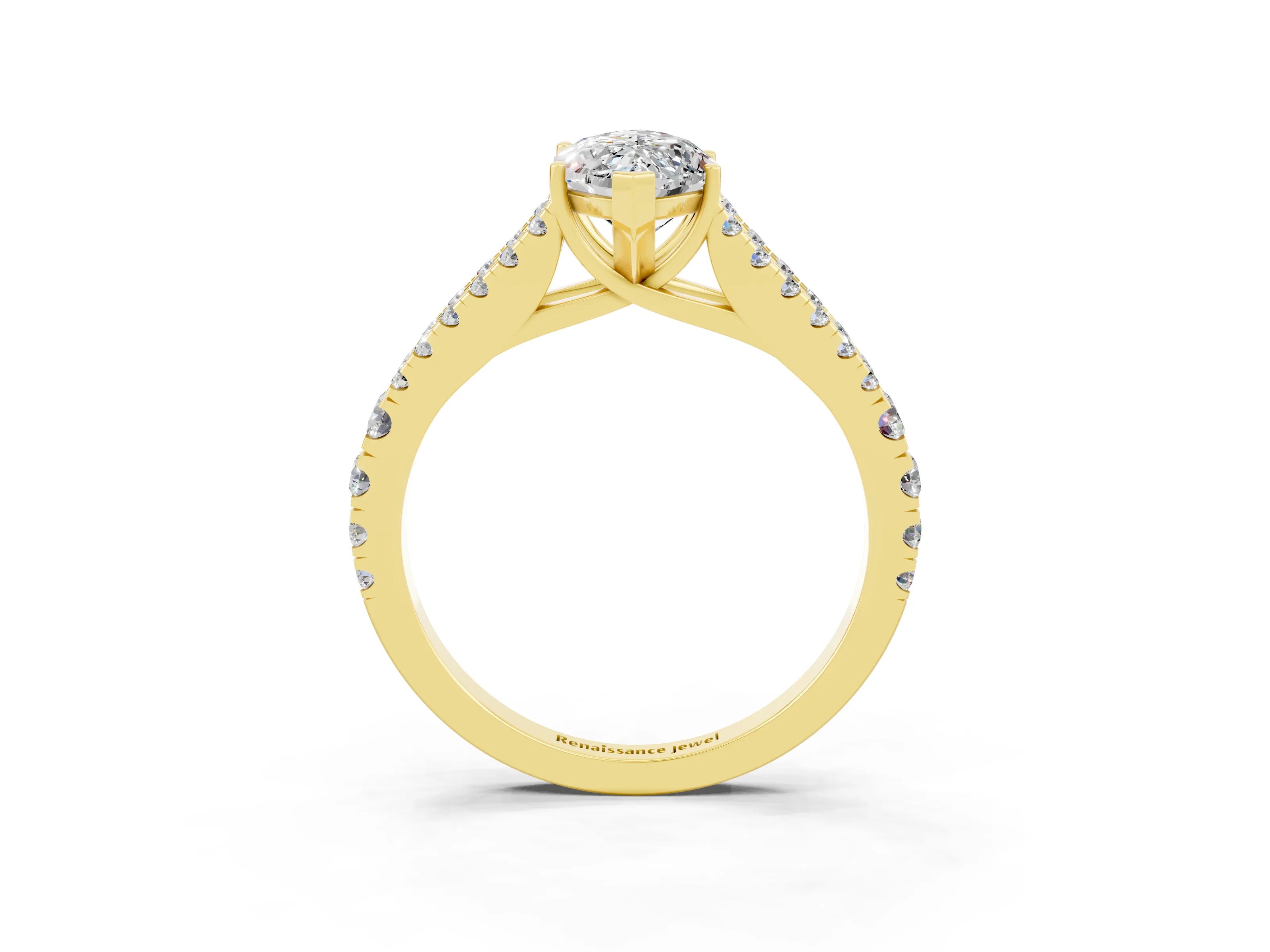 Yellow gold Marquise Cut Moissanite Split Shank Pavé Engagement Ring with Four-Prong Setting_15