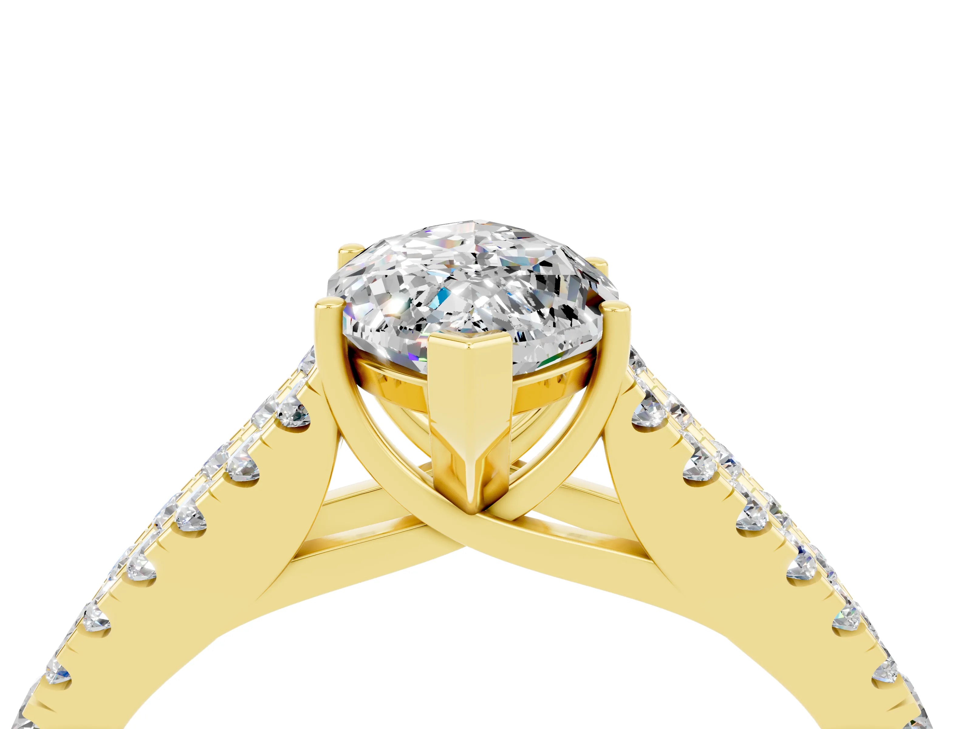 Yellow gold Marquise Cut Moissanite Split Shank Pavé Engagement Ring with Four-Prong Setting_16