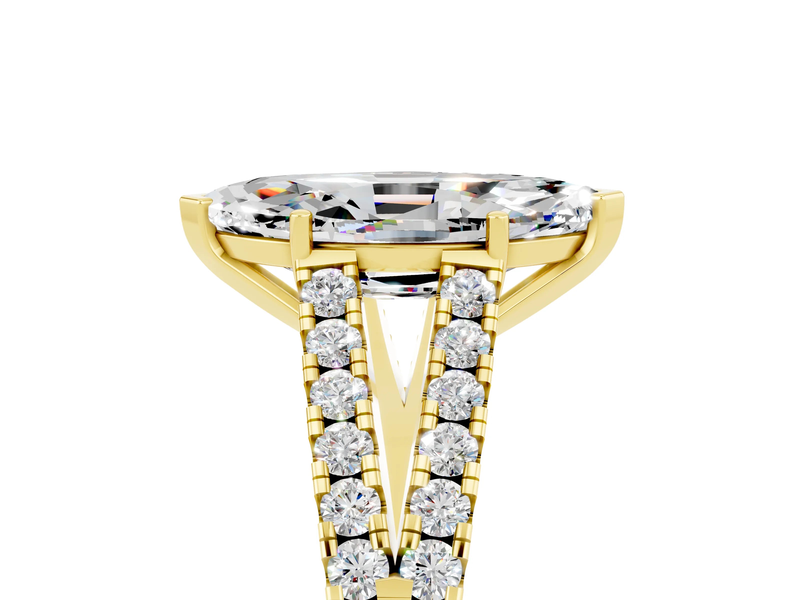 Yellow gold Marquise Cut Moissanite Split Shank Pavé Engagement Ring with Four-Prong Setting_17