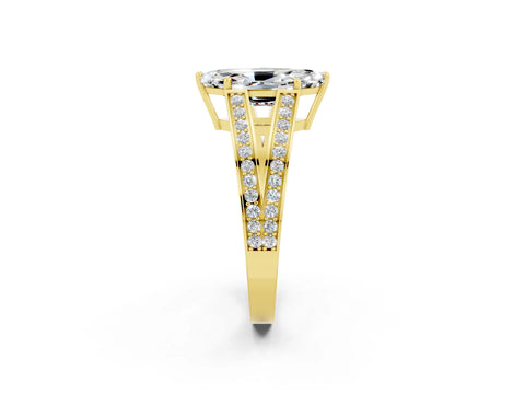 Yellow gold Marquise Cut Moissanite Split Shank Ring with Pavé Band and Four-Prong Setting_2
