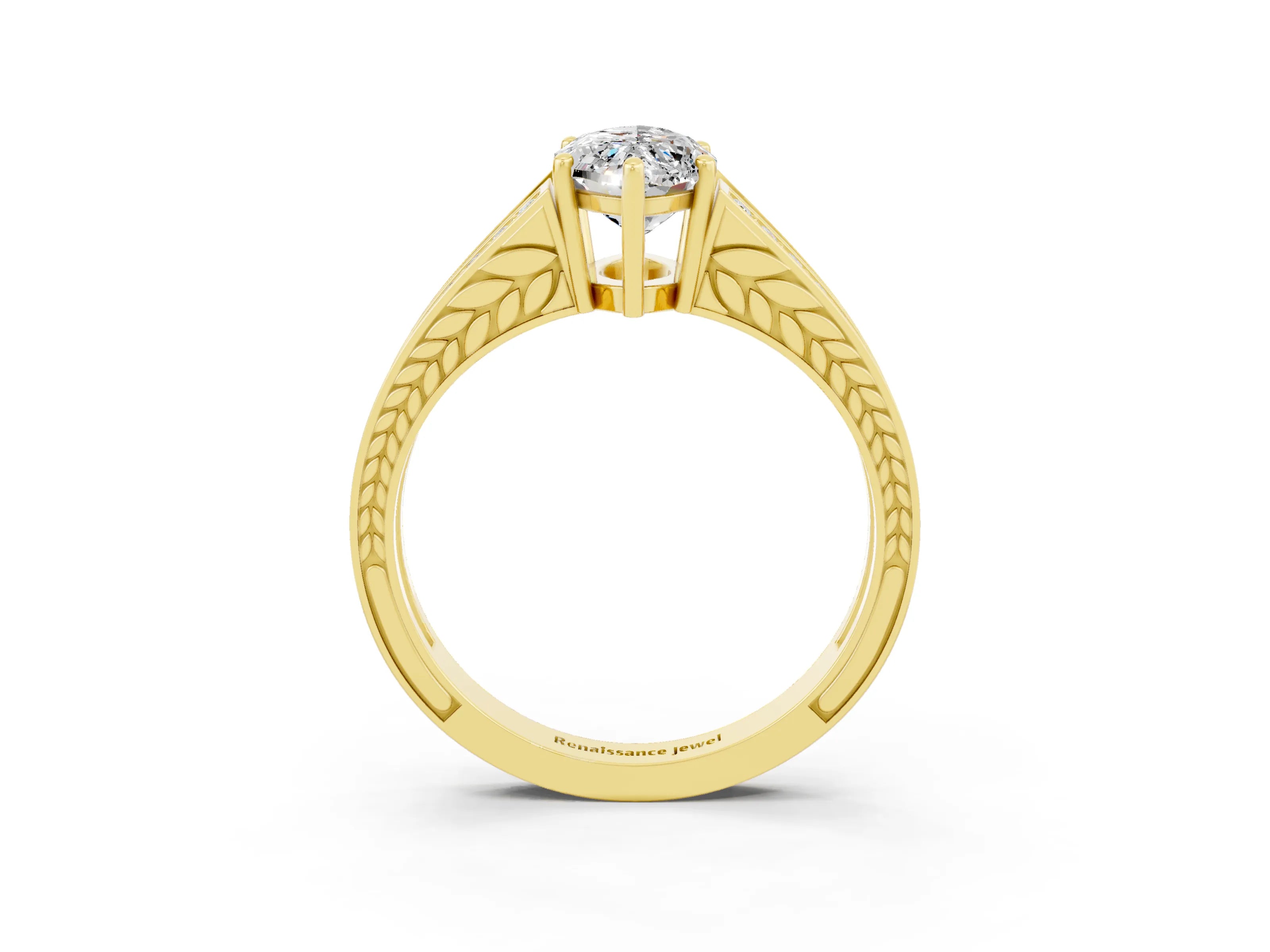 Yellow gold Marquise Cut Moissanite Split Shank Ring with Pavé Band and Four-Prong Setting_3