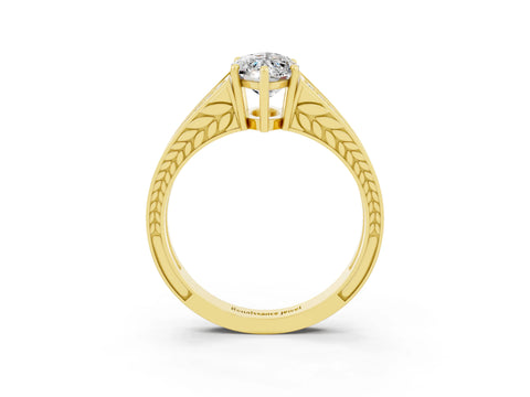 Yellow gold Marquise Cut Moissanite Split Shank Ring with Pavé Band and Four-Prong Setting_3