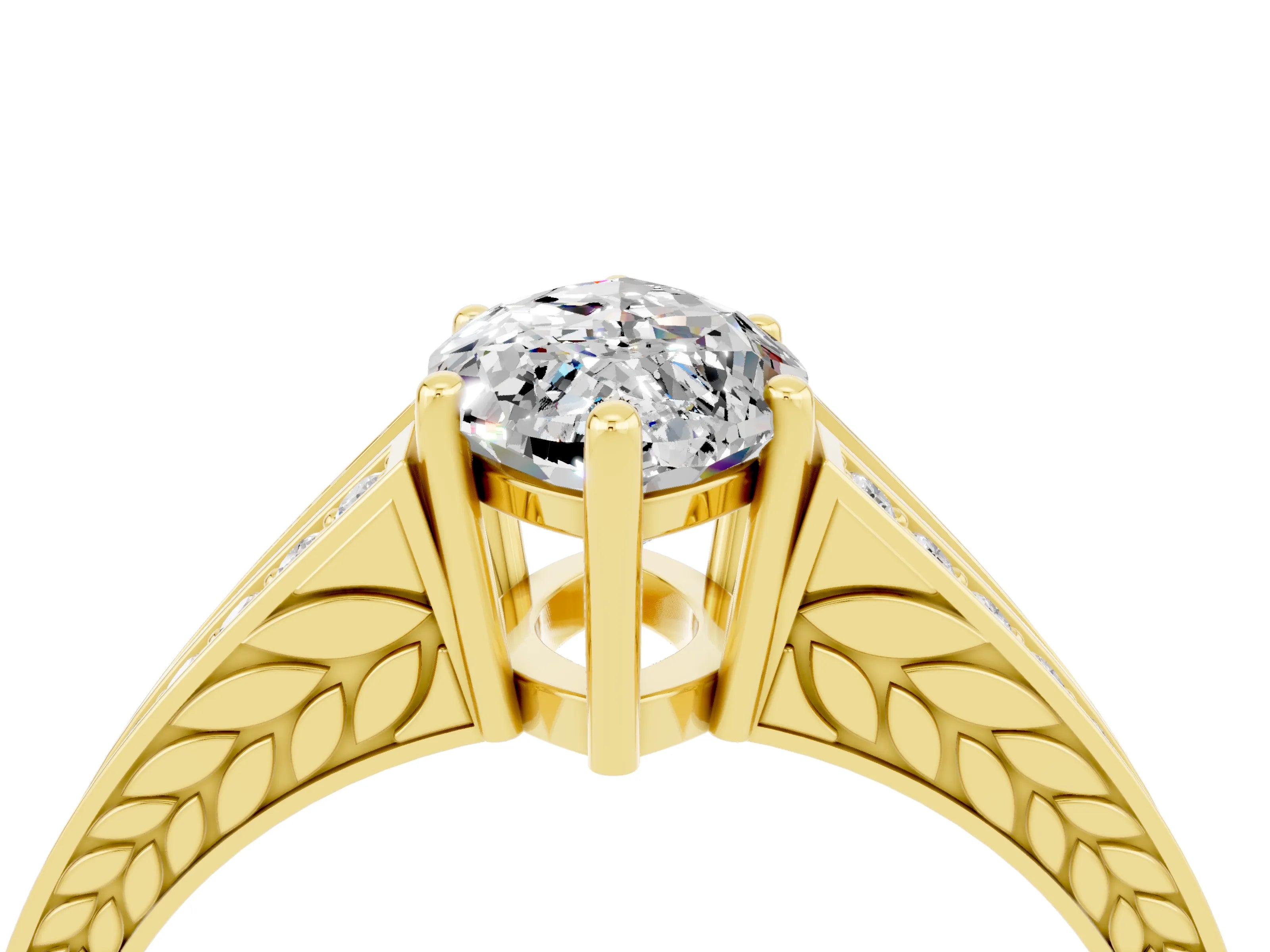 Yellow gold Marquise Cut Moissanite Split Shank Ring with Pavé Band and Four-Prong Setting_4