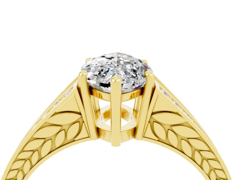 Yellow gold Marquise Cut Moissanite Split Shank Ring with Pavé Band and Four-Prong Setting_4