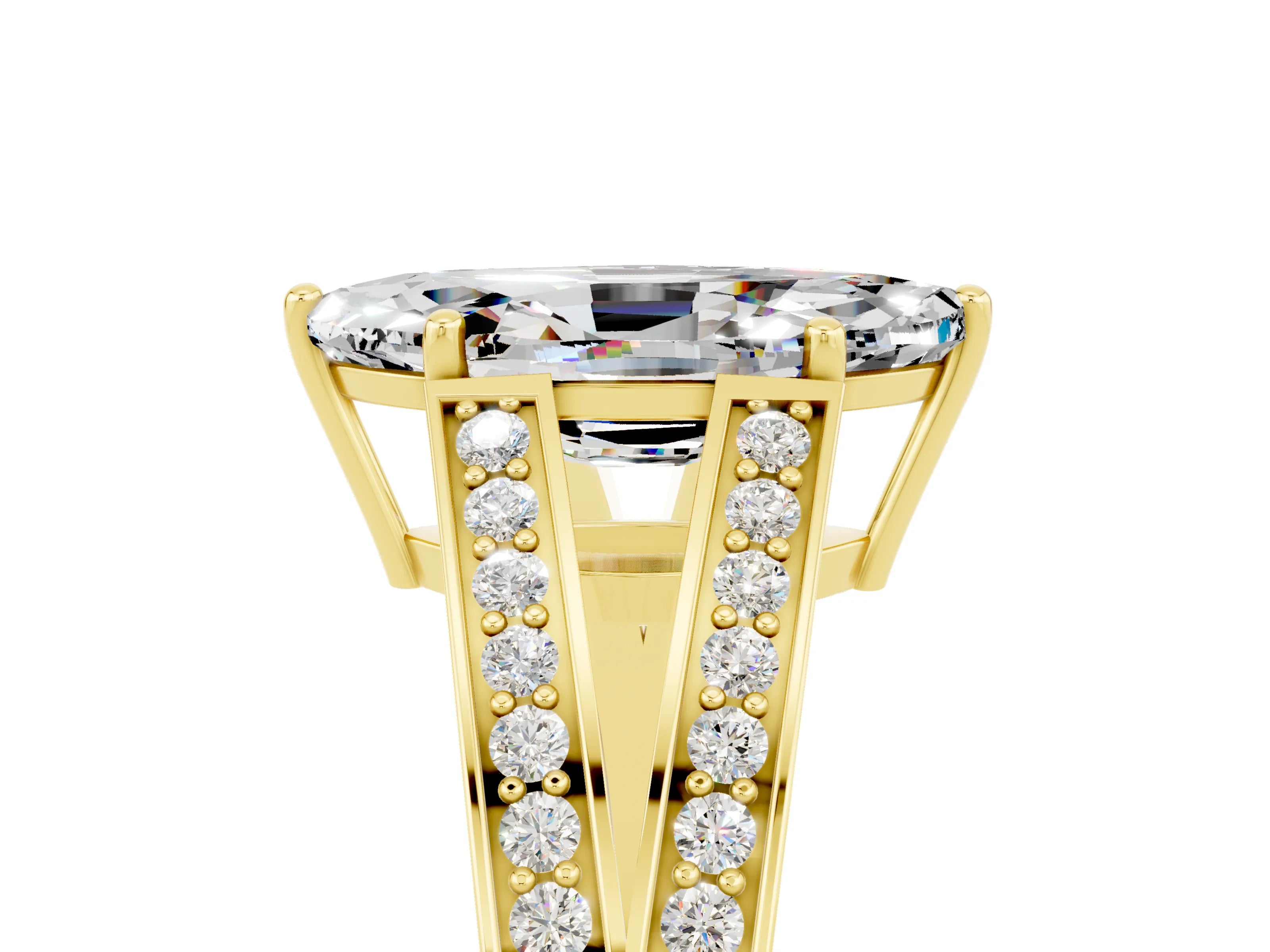 Yellow gold Marquise Cut Moissanite Split Shank Ring with Pavé Band and Four-Prong Setting_5