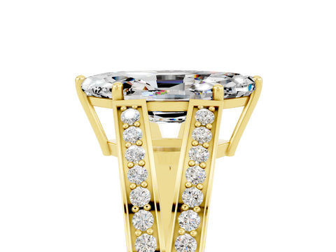 Yellow gold Marquise Cut Moissanite Split Shank Ring with Pavé Band and Four-Prong Setting_5