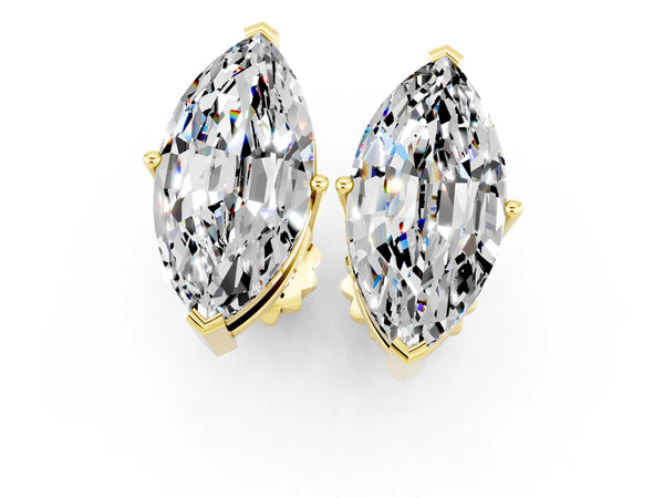 Yellow gold Marquise Cut Moissanite Stud Earrings