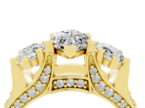 Yellow gold Marquise Cut Moissanite Three-Stone Ring with Channel Set Band and Four-Prong Setting_4