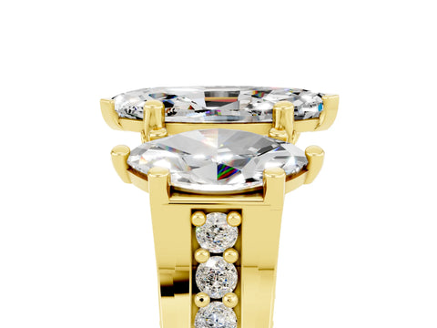 Yellow gold Marquise Cut Moissanite Three-Stone Ring with Channel Set Band and Four-Prong Setting_5