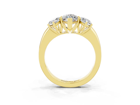 Yellow gold Marquise Cut Moissanite Three-Stone Ring with Four-Prong Setting and Classic Band_3