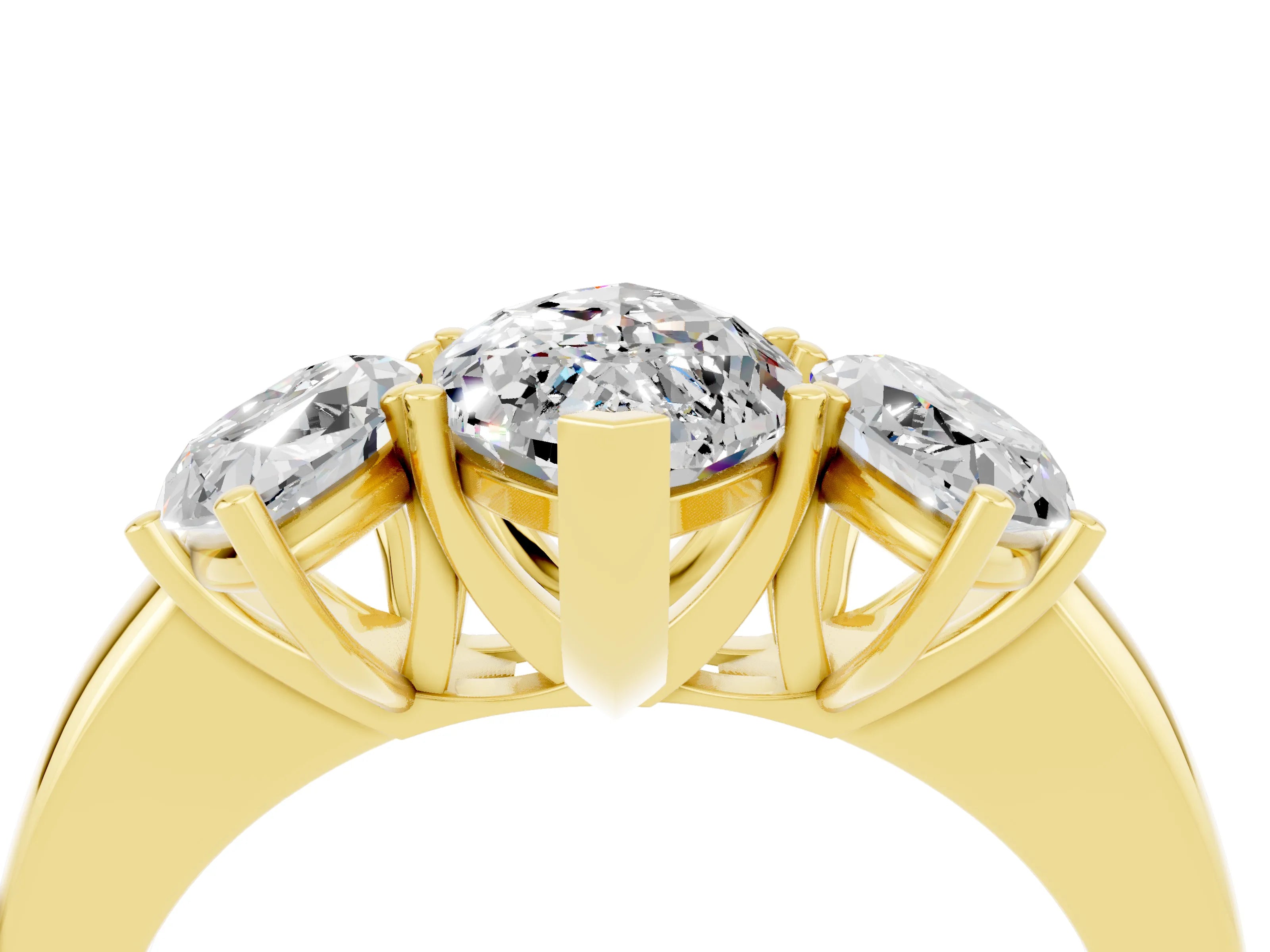 Yellow gold Marquise Cut Moissanite Three-Stone Ring with Four-Prong Setting and Classic Band_4