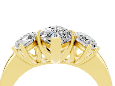 Yellow gold Marquise Cut Moissanite Three-Stone Ring with Four-Prong Setting and Classic Band_4