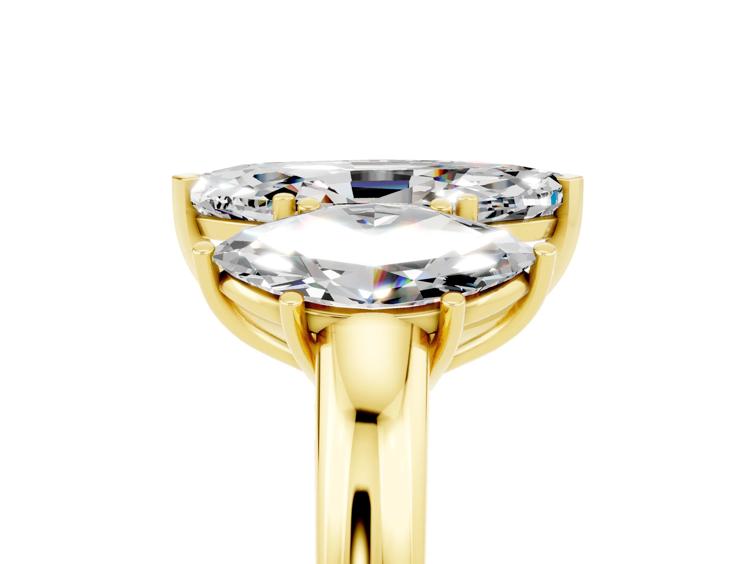 Yellow gold Marquise Cut Moissanite Three-Stone Ring with Four-Prong Setting and Classic Band_5