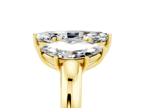 Yellow gold Marquise Cut Moissanite Three-Stone Ring with Four-Prong Setting and Classic Band_5