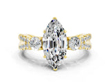 Yellow gold Marquise Cut Moissanite Three-Stone Ring with Pavé Split Shank and Four-Prong Setting_12