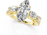 Yellow gold Marquise Cut Moissanite Three-Stone Ring with Pavé Split Shank and Four-Prong Setting_13