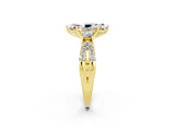 Yellow gold Marquise Cut Moissanite Three-Stone Ring with Pavé Split Shank and Four-Prong Setting_14