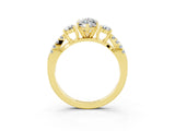 Yellow gold Marquise Cut Moissanite Three-Stone Ring with Pavé Split Shank and Four-Prong Setting_15