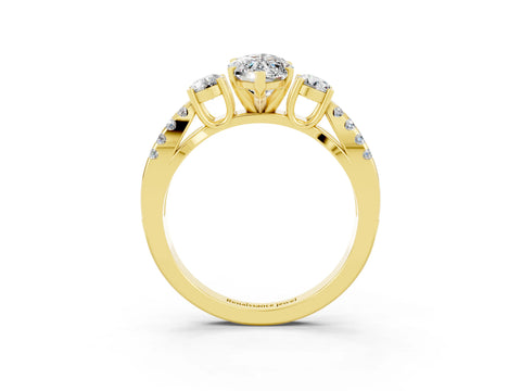 Yellow gold Marquise Cut Moissanite Three-Stone Ring with Pavé Split Shank and Four-Prong Setting_15