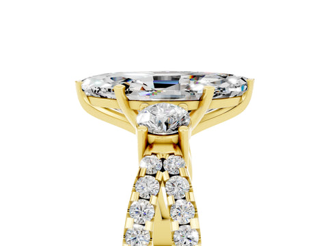Yellow gold Marquise Cut Moissanite Three-Stone Ring with Pavé Split Shank and Four-Prong Setting_17
