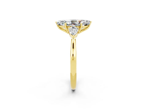 Yellow gold Marquise Cut Moissanite Three-Stone Ring with Pear Side Stones and Four-Prong Setting_14