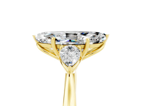 Yellow gold Marquise Cut Moissanite Three-Stone Ring with Pear Side Stones and Four-Prong Setting_17