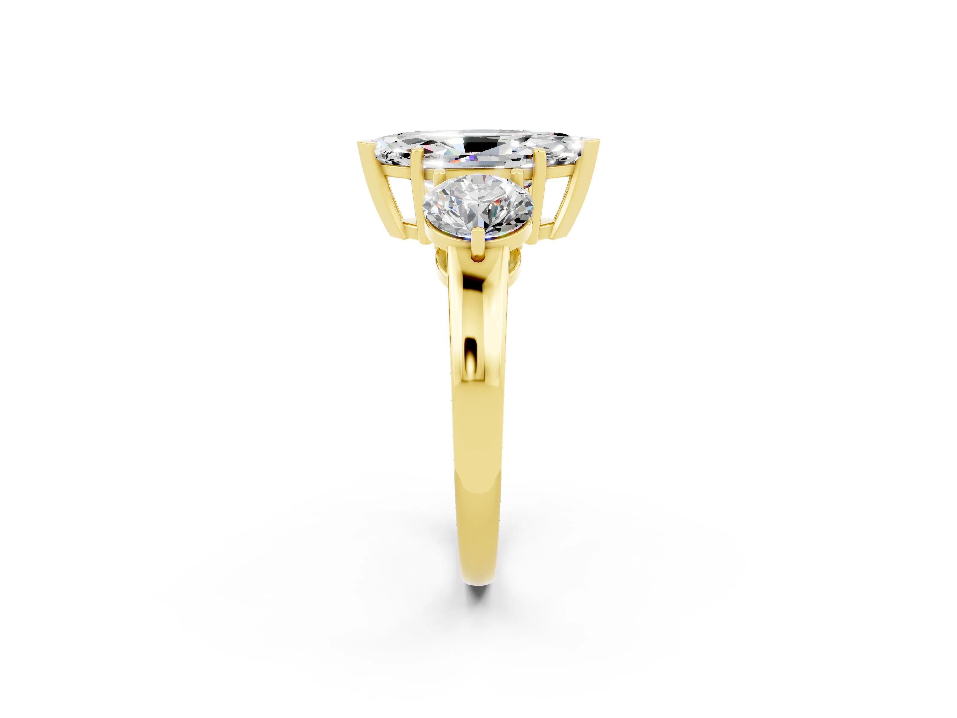 Yellow gold Marquise Cut Moissanite Three-Stone Ring with Prong Setting and Classic Band_2