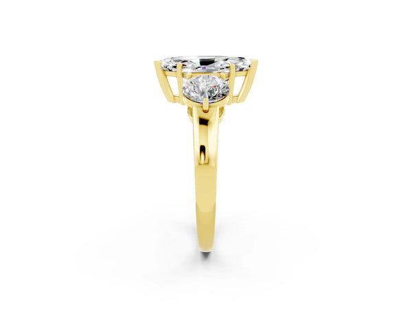 Yellow gold Marquise Cut Moissanite Three-Stone Ring with Prong Setting and Classic Band