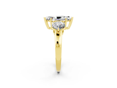 Yellow gold Marquise Cut Moissanite Three-Stone Ring with Prong Setting and Classic Band_2