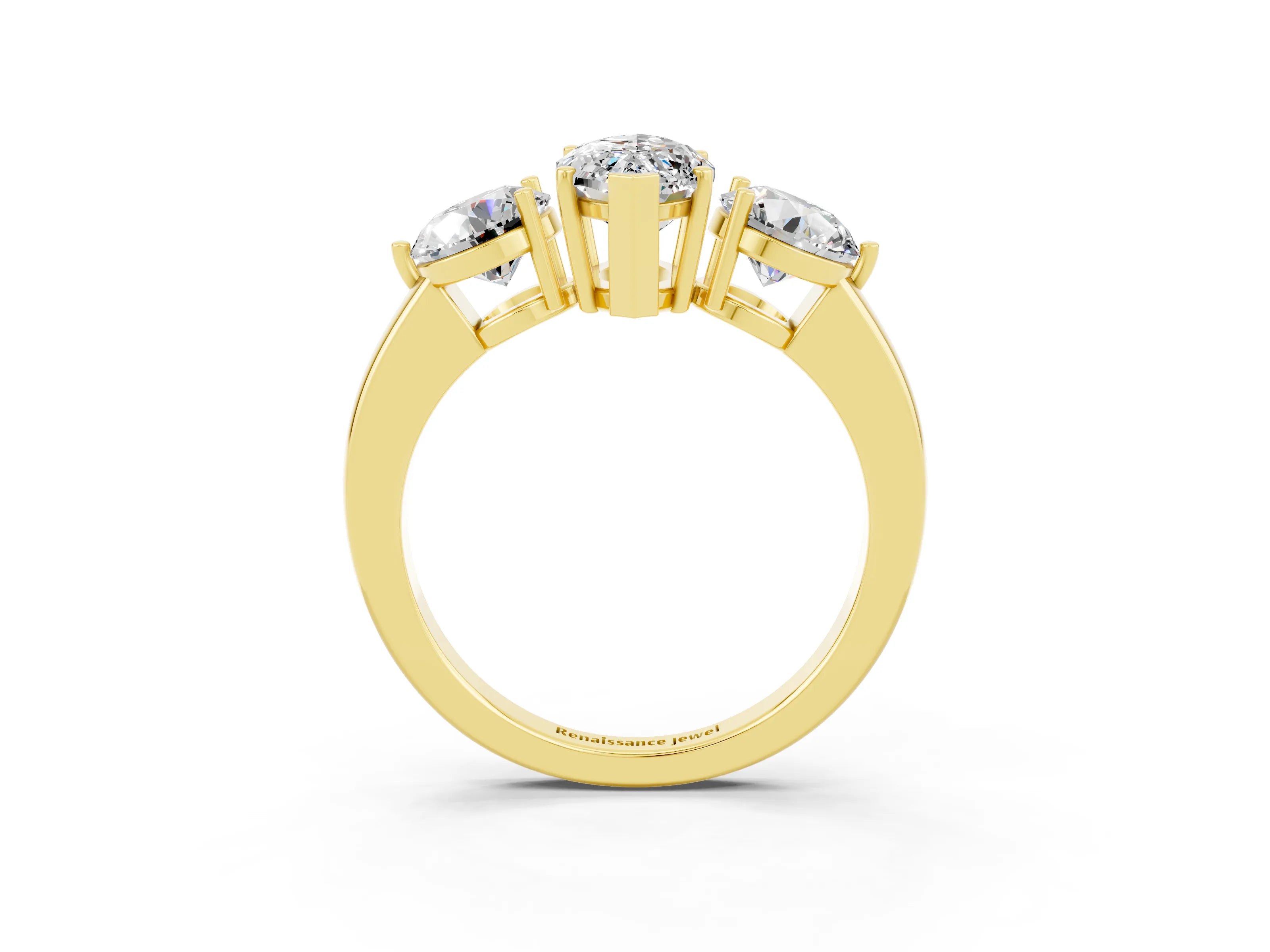 Yellow gold Marquise Cut Moissanite Three-Stone Ring with Prong Setting and Classic Band_3
